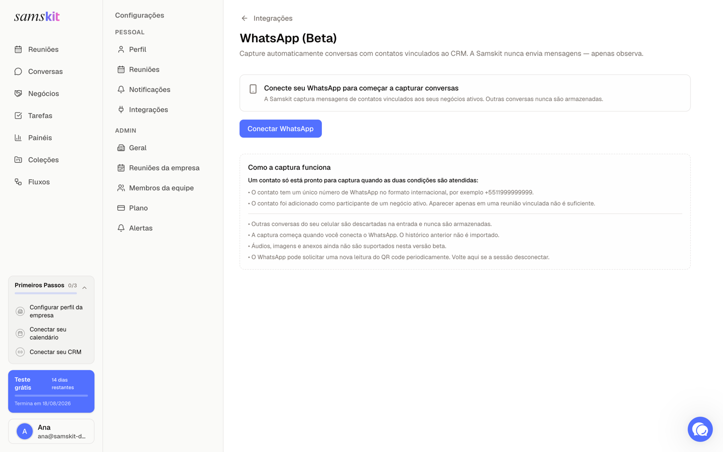 Página de conexão do WhatsApp